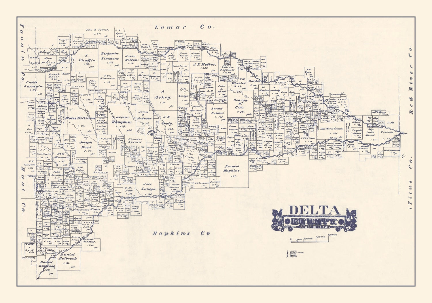 Vintage Map of Delta County, Texas 1927