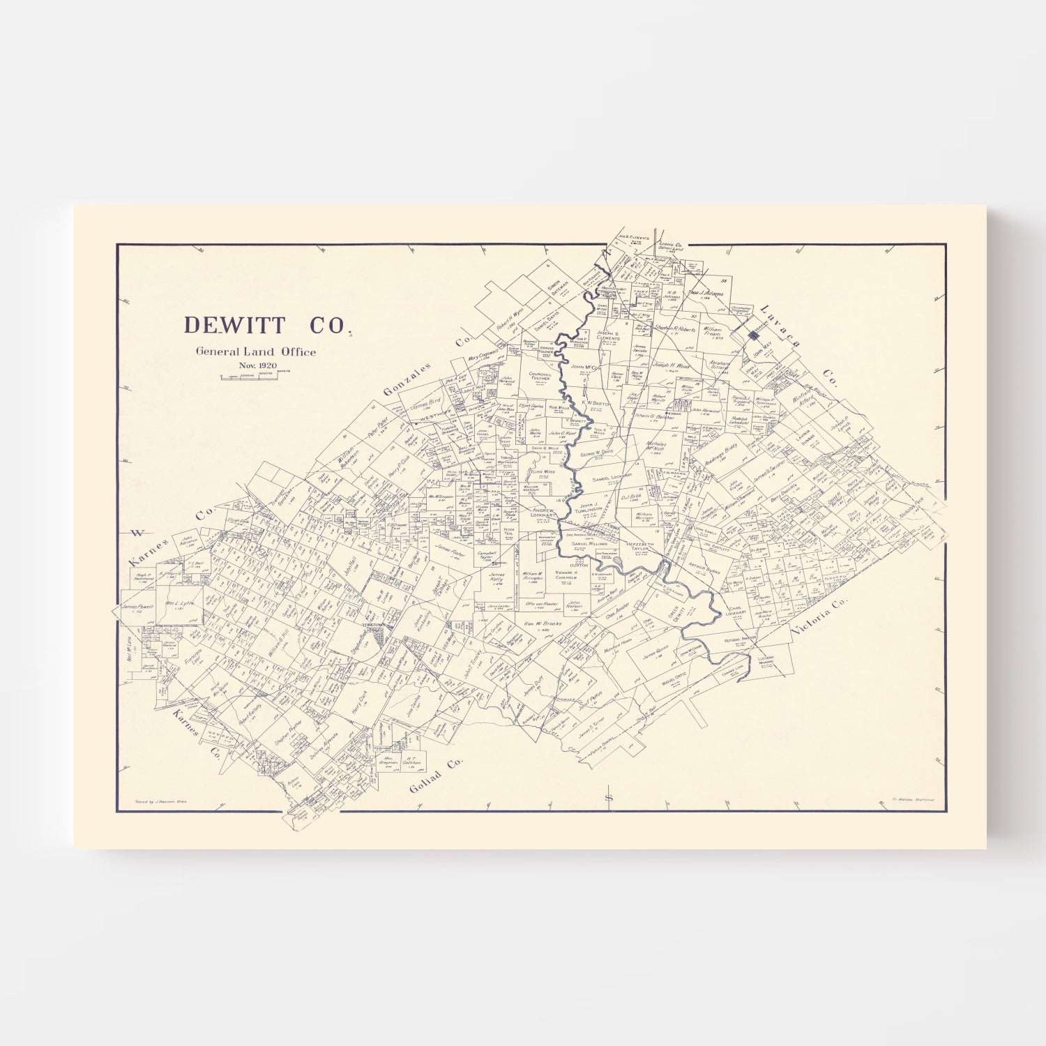 Vintage Map of DeWitt County, Texas 1920