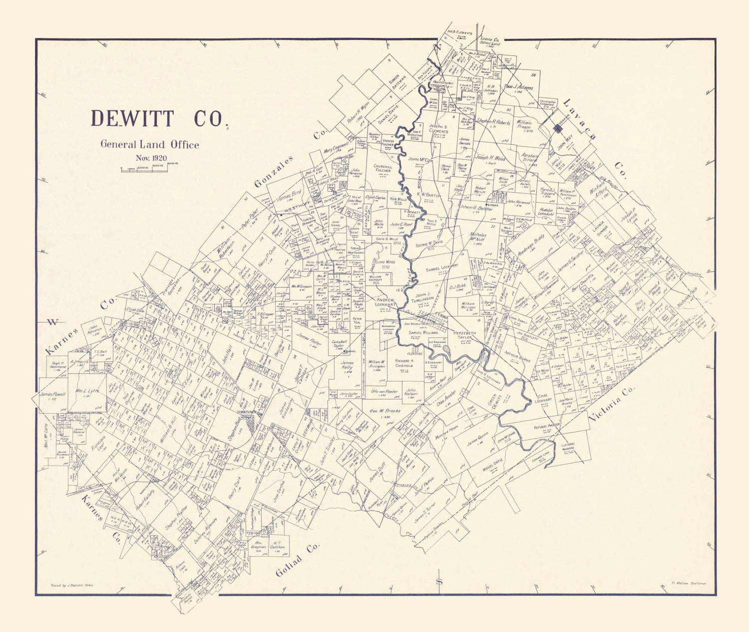 Vintage Map of DeWitt County, Texas 1920