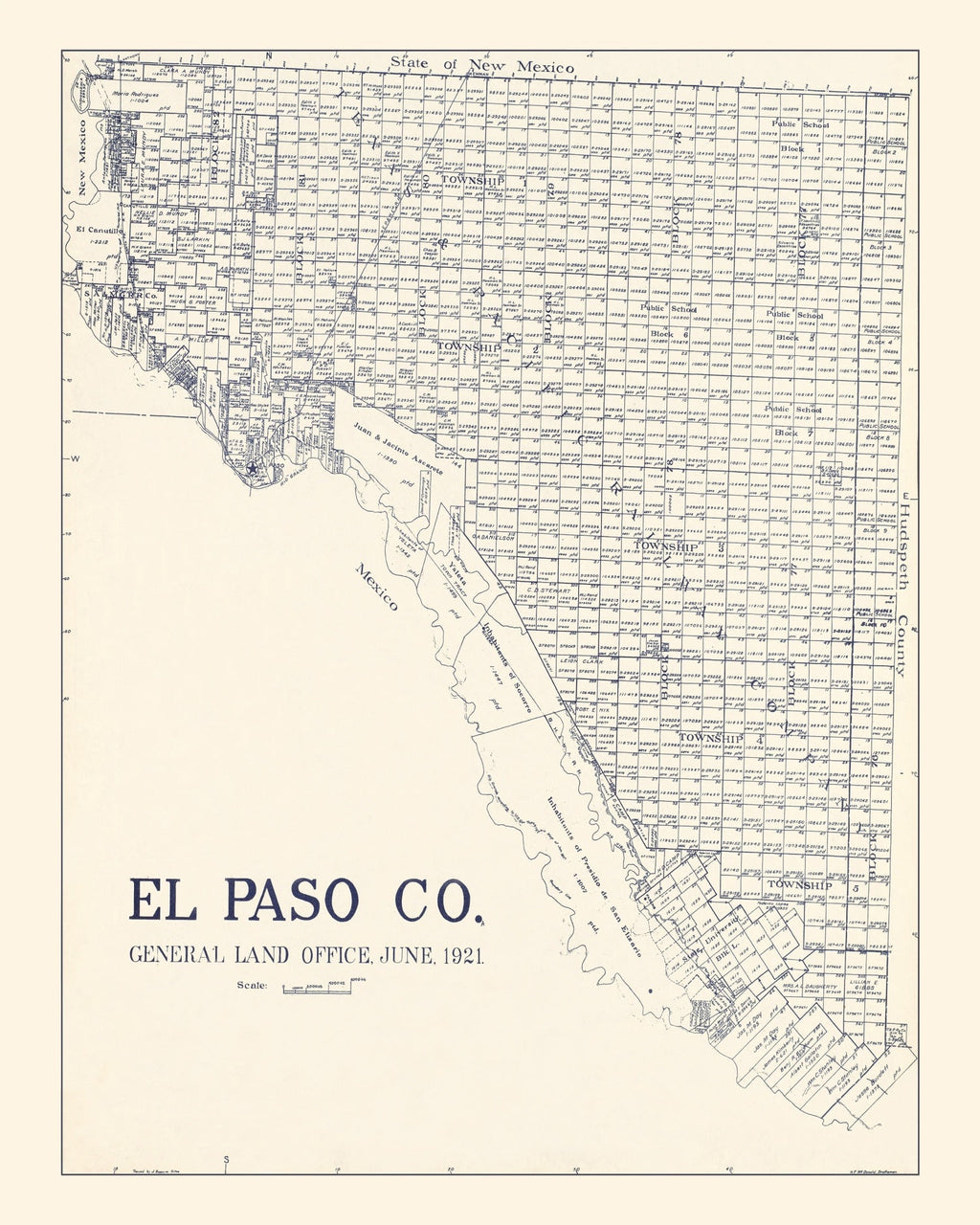 Vintage Map of El Paso County, Texas 1921