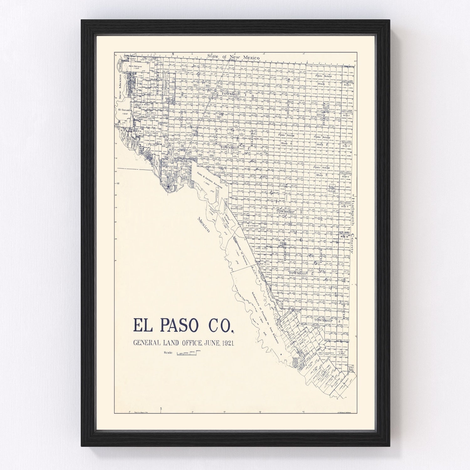 Vintage Map of El Paso County, Texas 1921