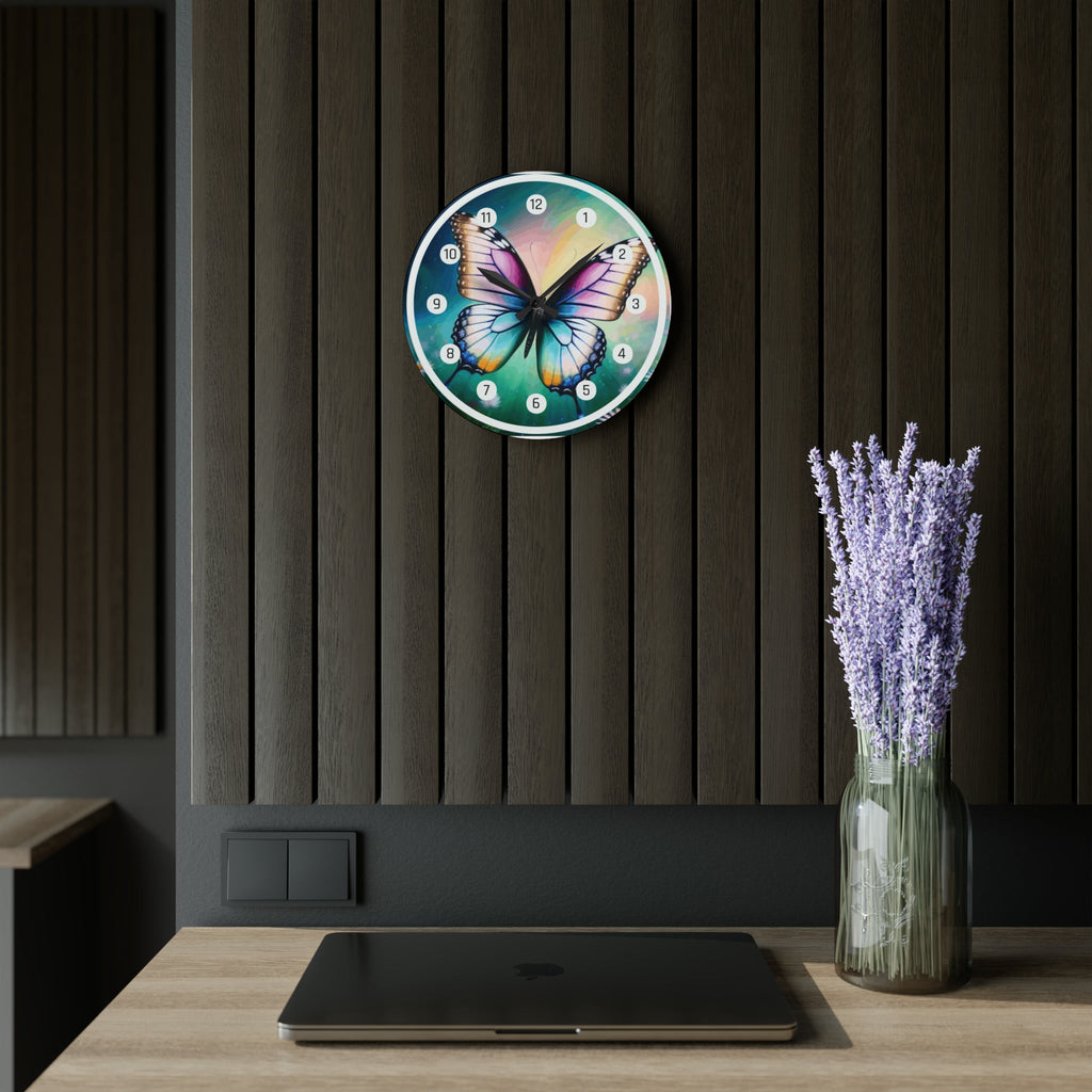 Beautiful Butterfly and Daisies Acrylic Wall Clock
