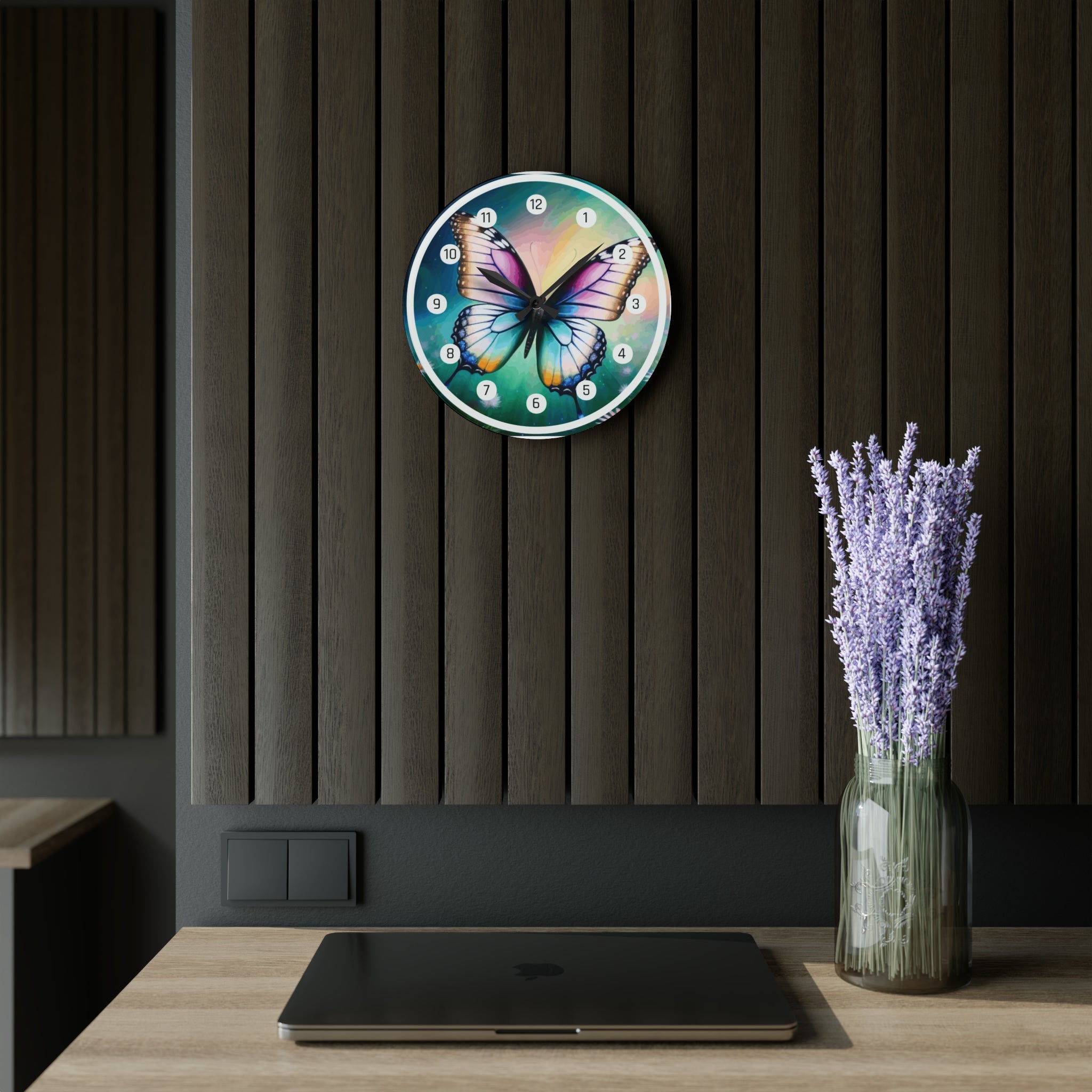 Beautiful Butterfly and Daisies Acrylic Wall Clock