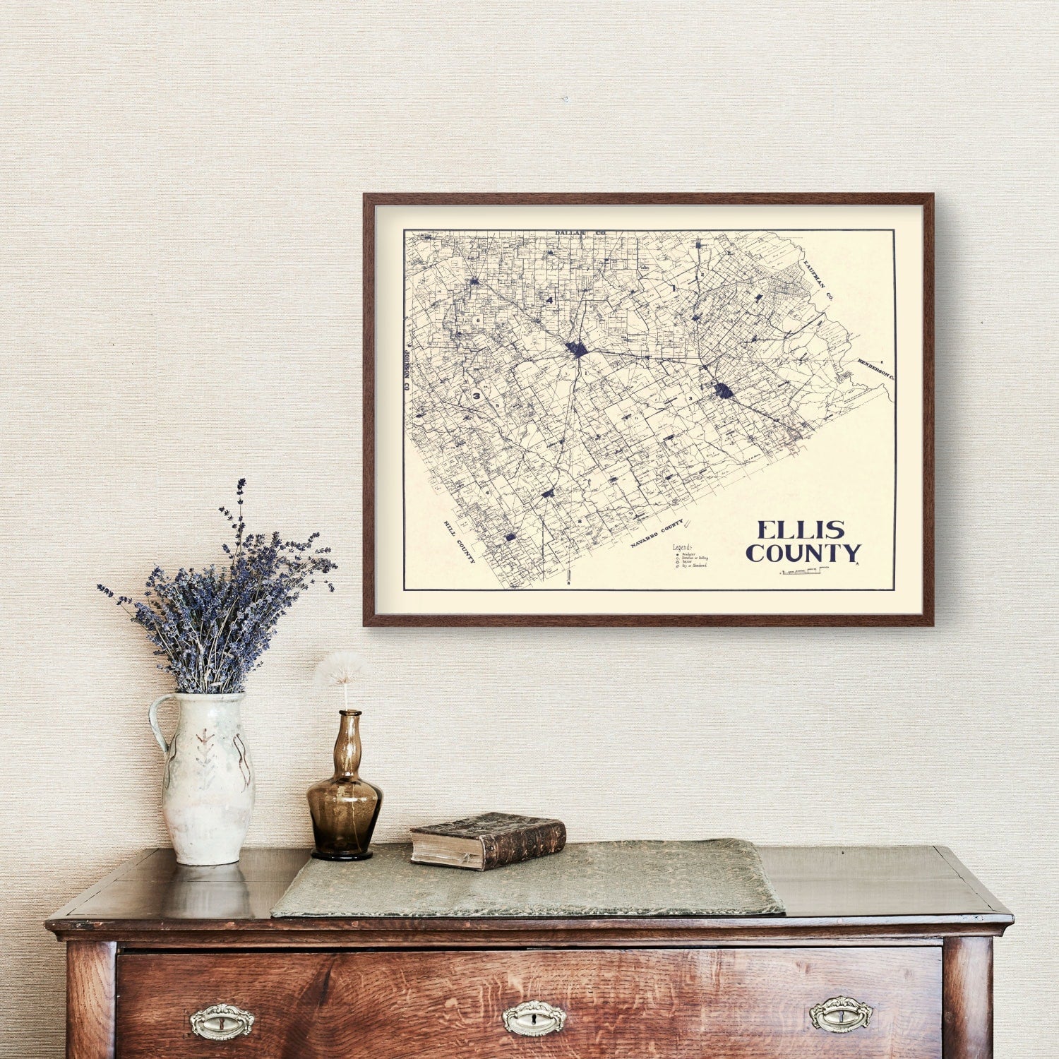 Vintage Map of Ellis County, Texas 1927