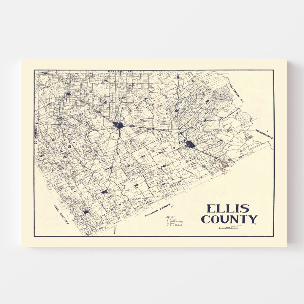 Vintage Map of Ellis County, Texas 1927