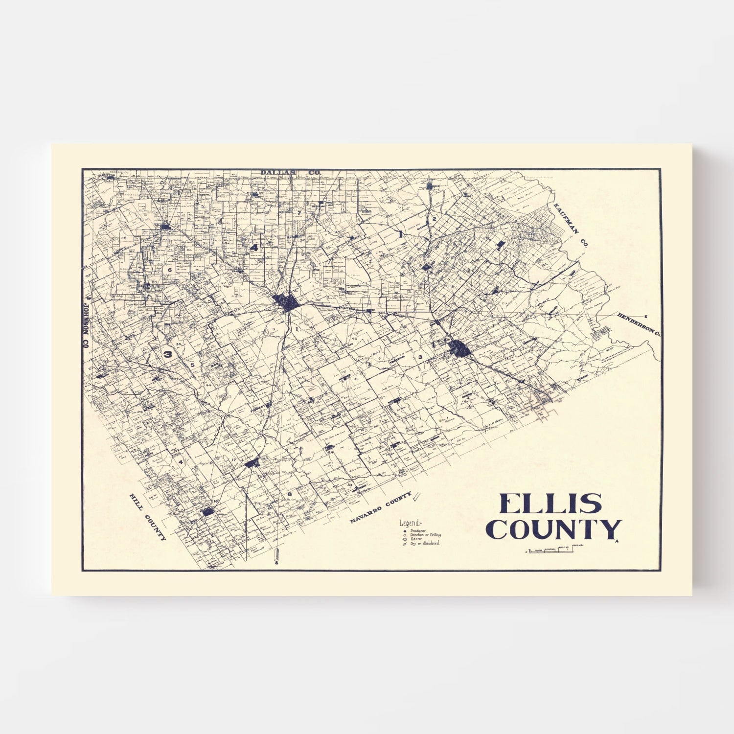 Vintage Map of Ellis County, Texas 1927