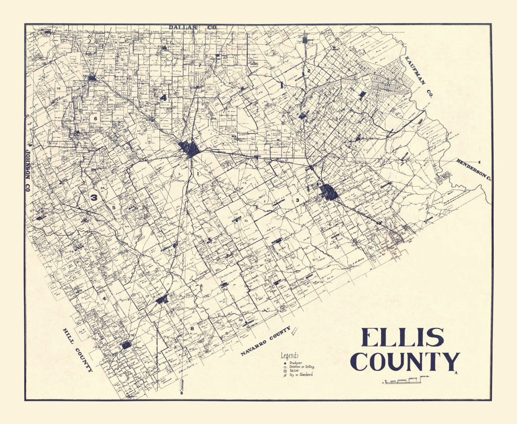 Vintage Map of Ellis County, Texas 1927