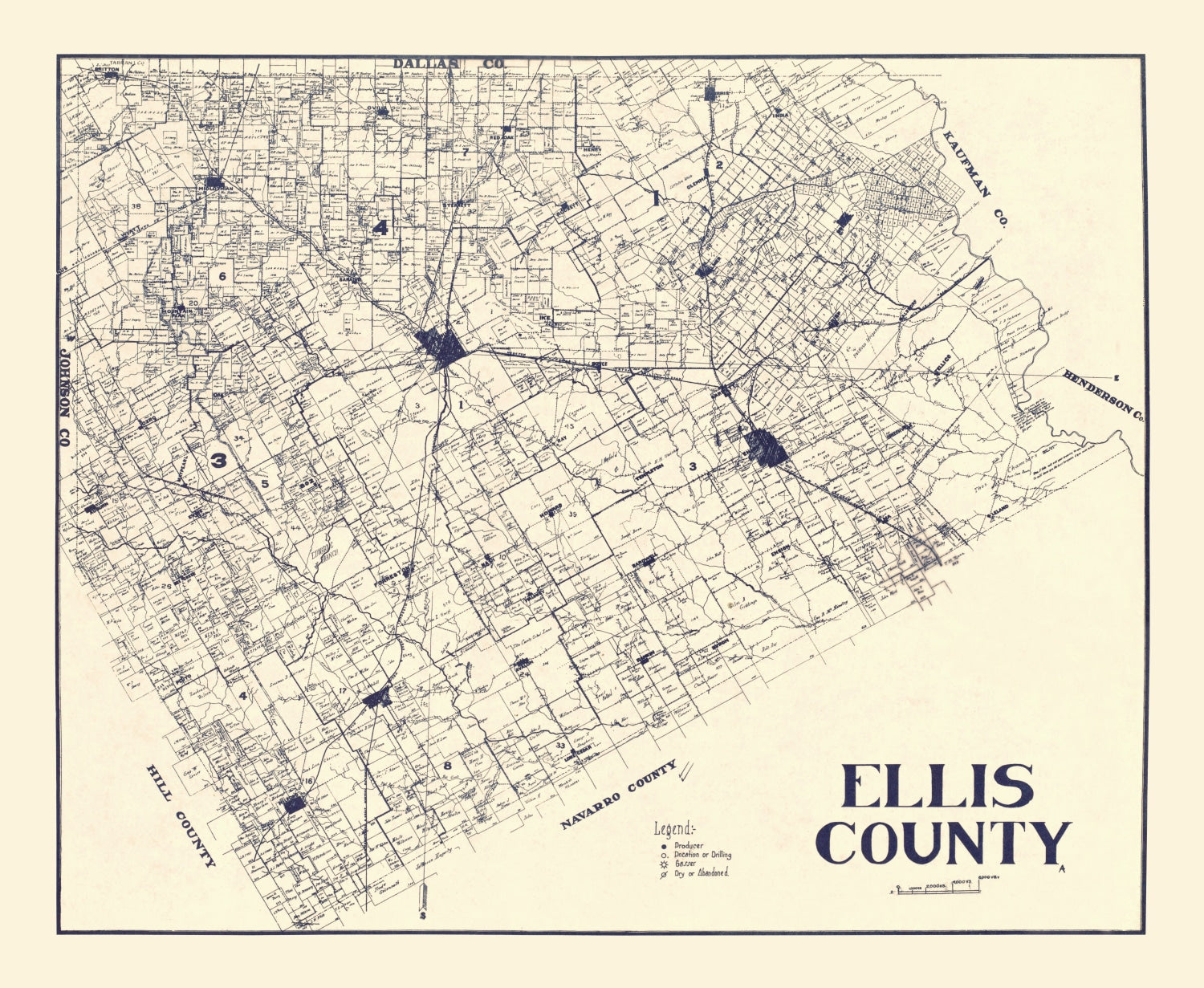 Vintage Map of Ellis County, Texas 1927