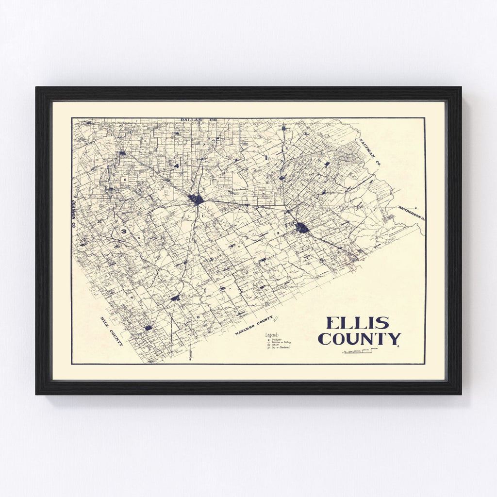 Vintage Map of Ellis County, Texas 1927