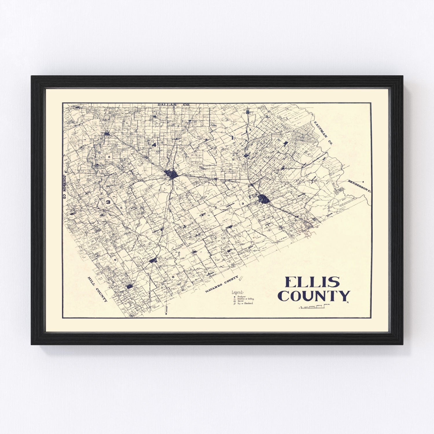 Vintage Map of Ellis County, Texas 1927