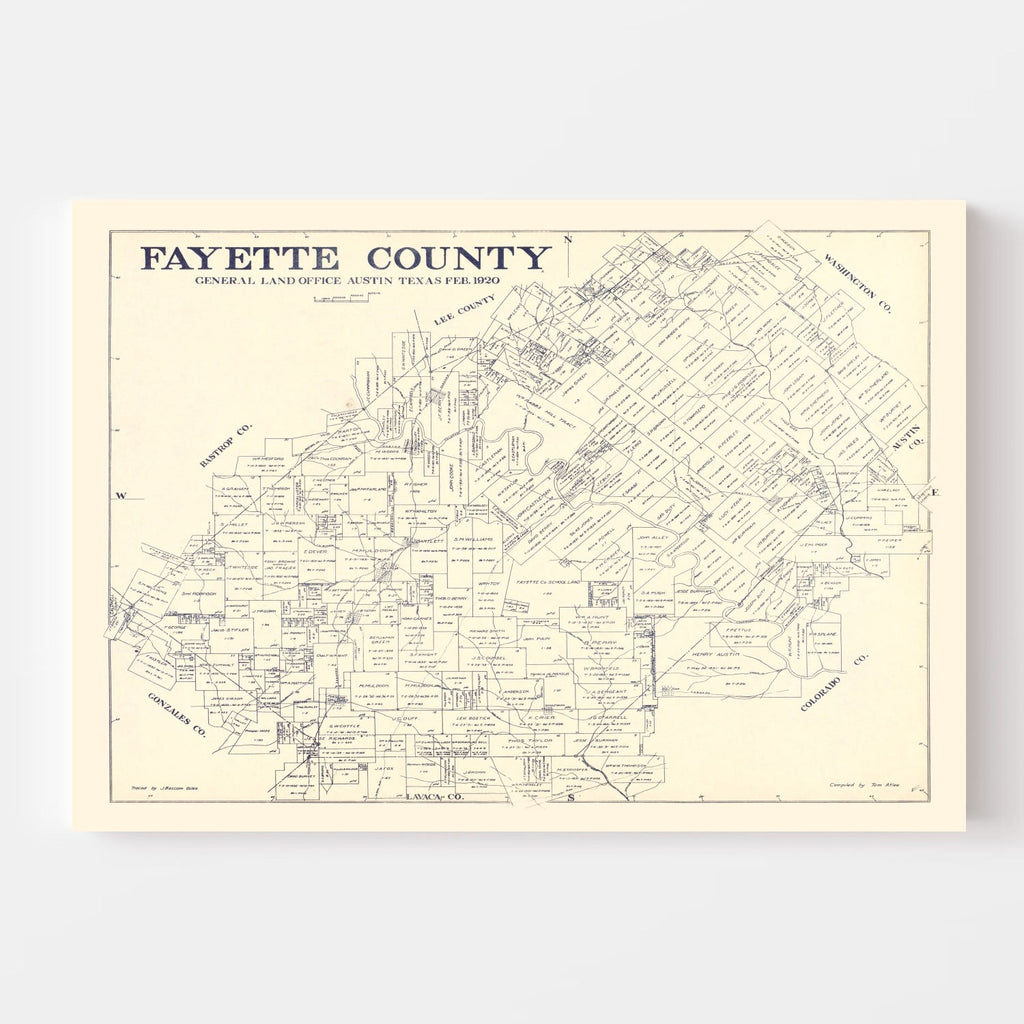 Vintage Map of Fayette County, Texas 1920