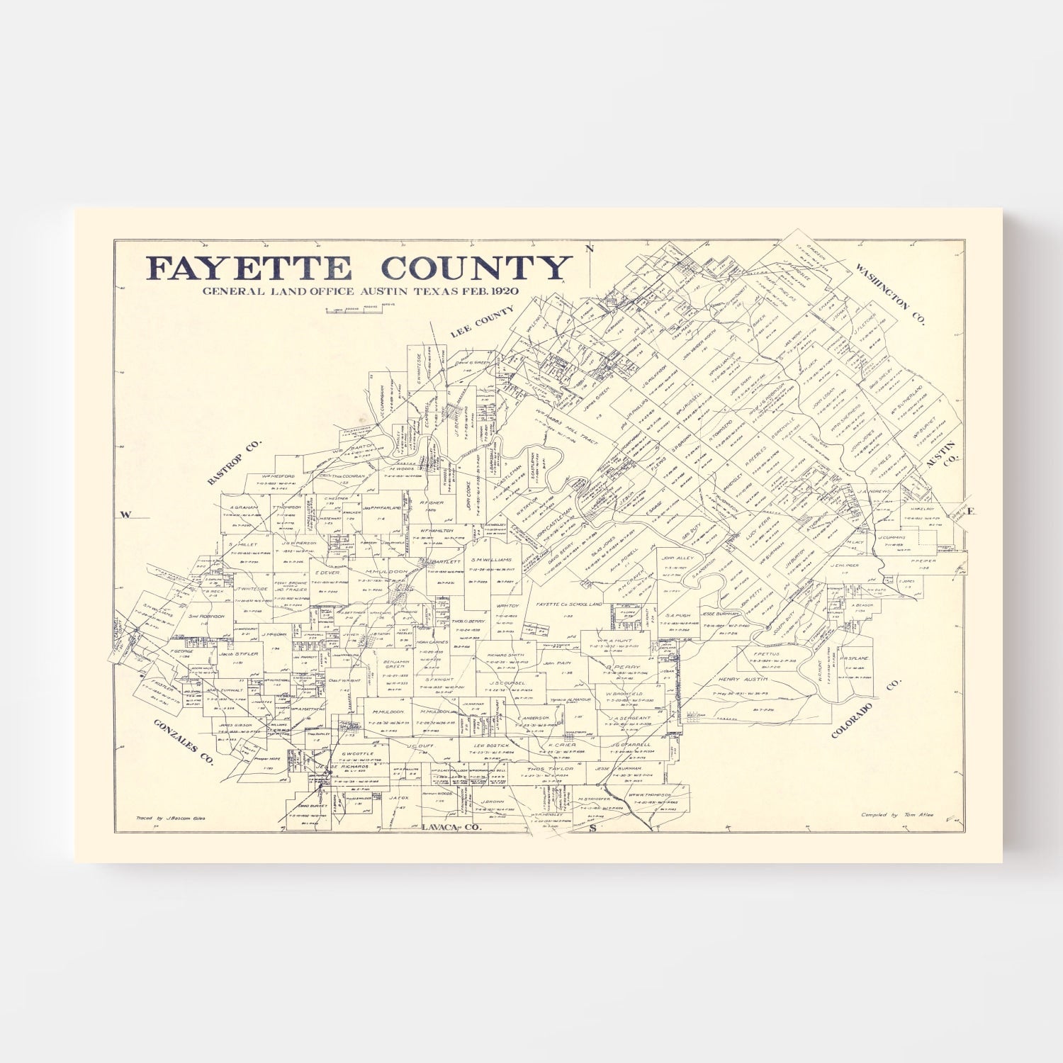 Vintage Map of Fayette County, Texas 1920