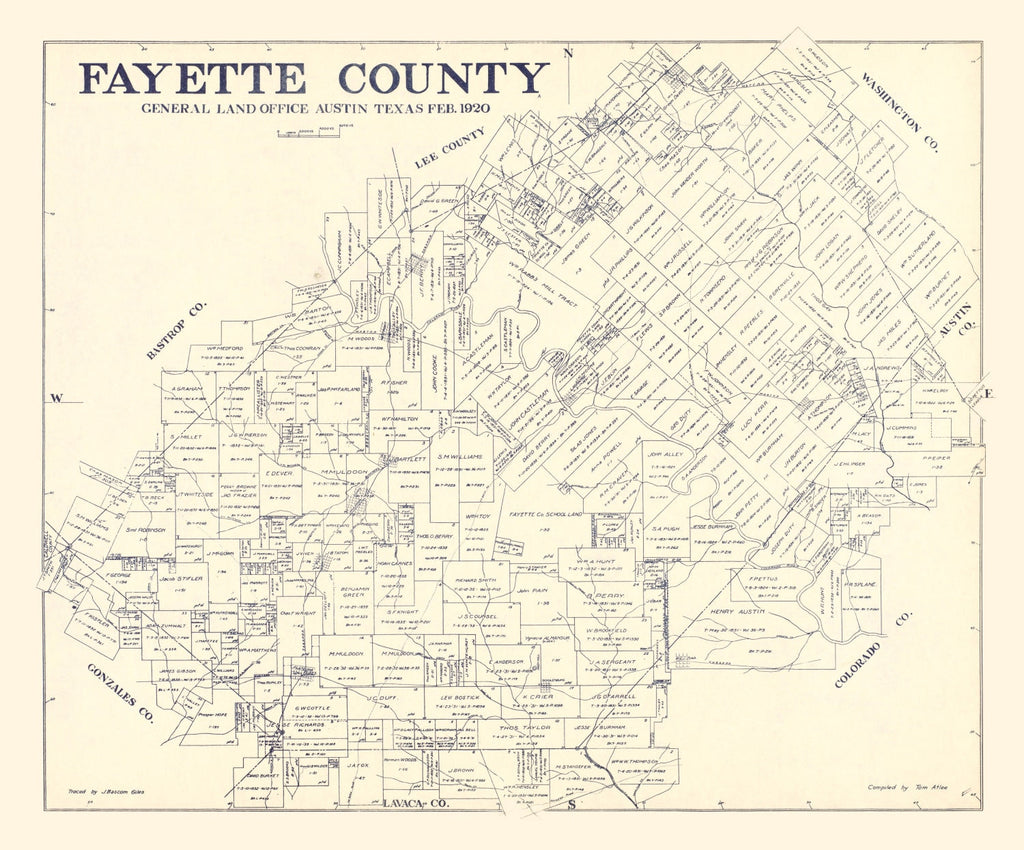 Vintage Map of Fayette County, Texas 1920