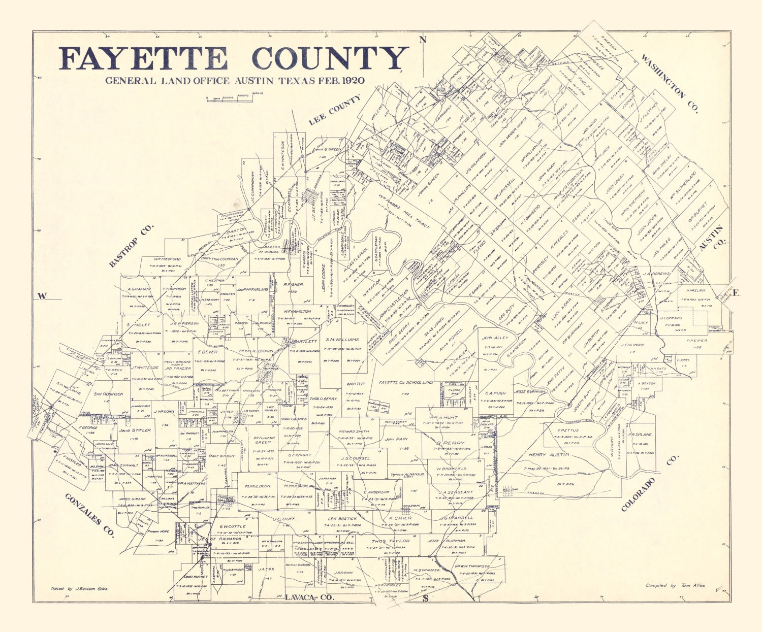 Vintage Map of Fayette County, Texas 1920