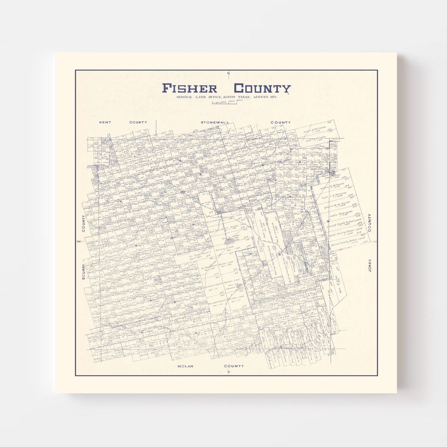 Vintage Map of Fisher County, Texas 1921