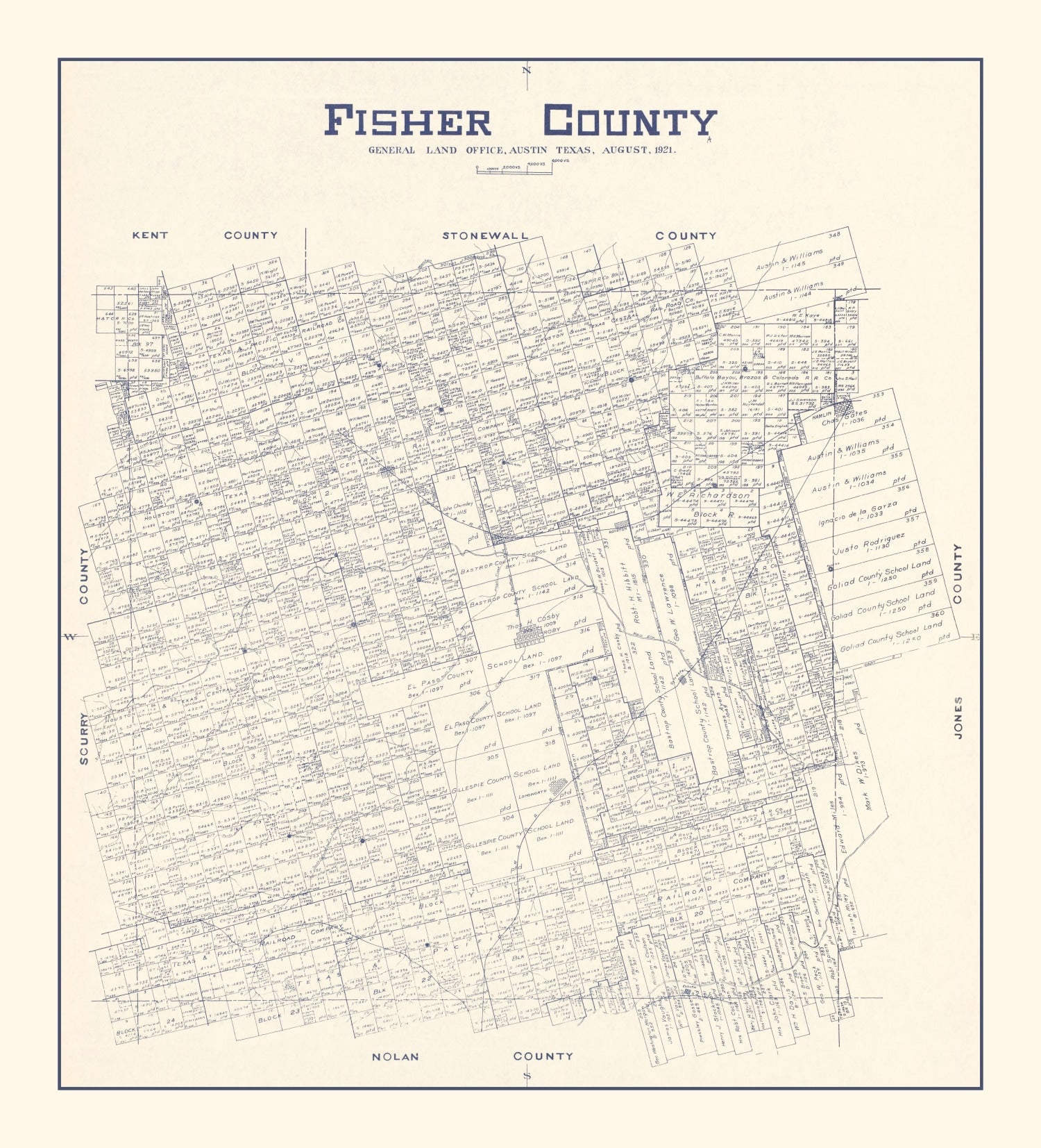 Vintage Map of Fisher County, Texas 1921