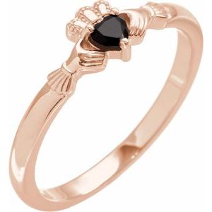 14K Rose Gold Natural Black Onyx Claddagh Ring
