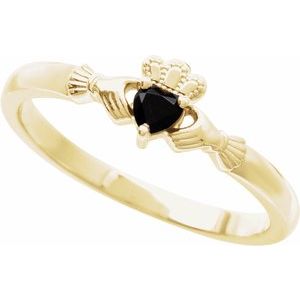 14K Yellow Gold Natural Black Onyx Claddagh Ring