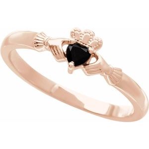 14K Rose Gold Natural Black Onyx Claddagh Ring