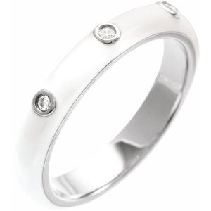14K White Gold .05 CTW Natural Diamond & White Enamel Ring