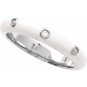 14K White Gold .05 CTW Natural Diamond & White Enamel Ring