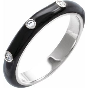14K White Gold .05 CTW Natural Diamond & Black Enamel Ring