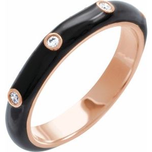 14K Rose Gold .05 CTW Natural Diamond & Black Enamel Ring