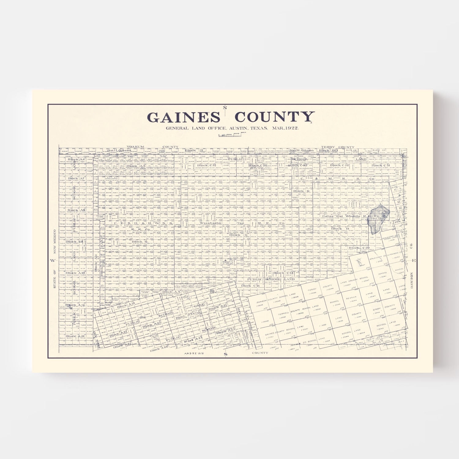 Vintage Map of Gaines County, Texas 1922