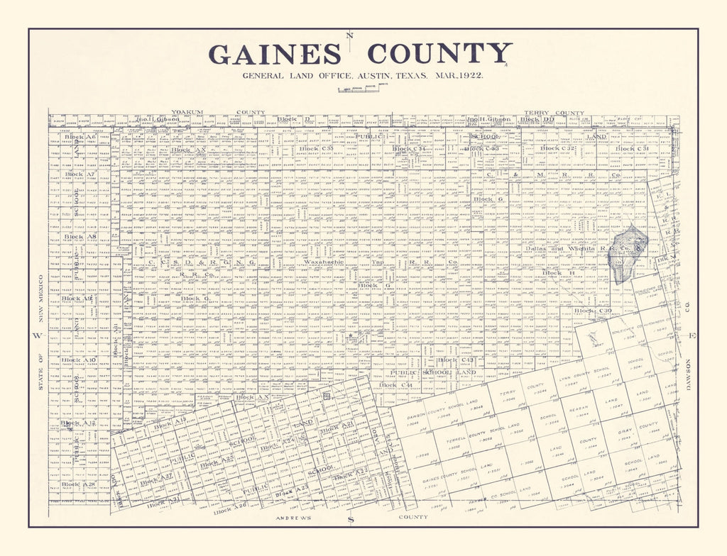 Vintage Map of Gaines County, Texas 1922