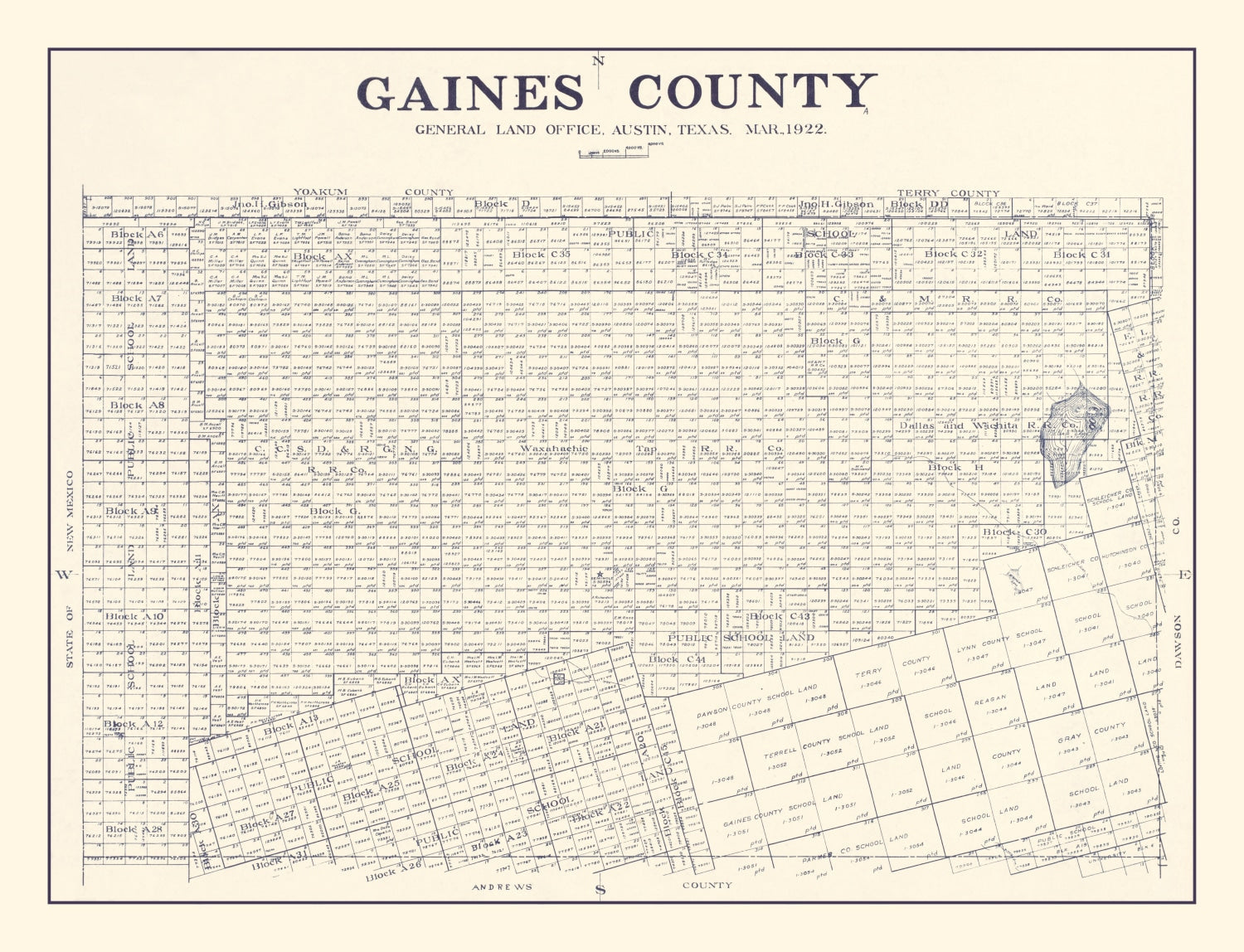Vintage Map of Gaines County, Texas 1922