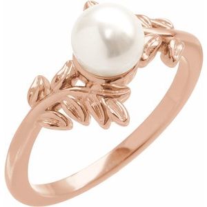 14K Rose Gold Cultured White Akoya Pearl Ring