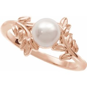 14K Rose Gold Cultured White Akoya Pearl Ring