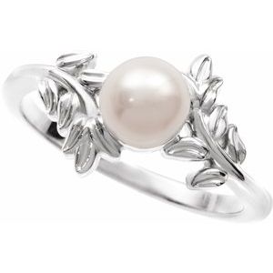 Sterling Silver Cultured White Akoya Pearl Ring
