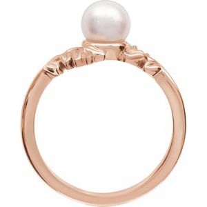 14K Rose Gold Cultured White Akoya Pearl Ring