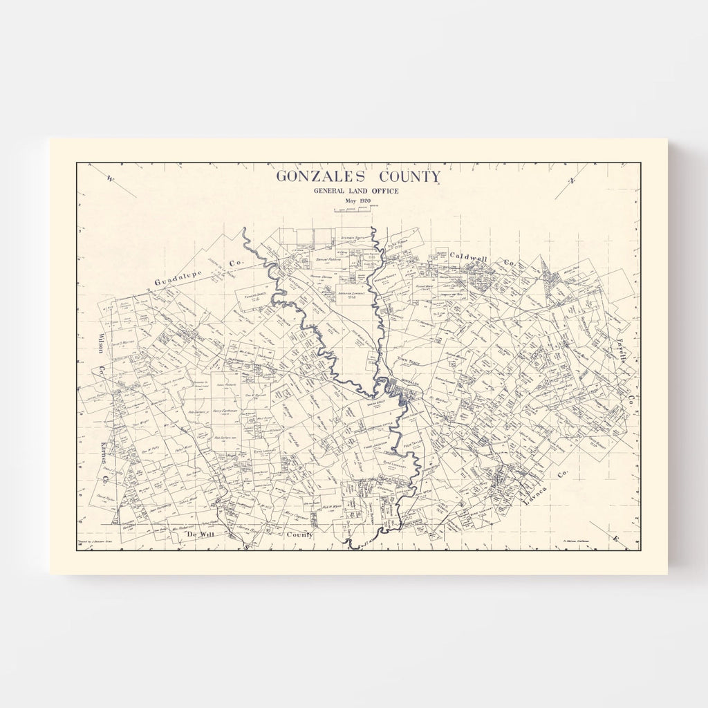 Vintage Map of Gonzales County, Texas 1920