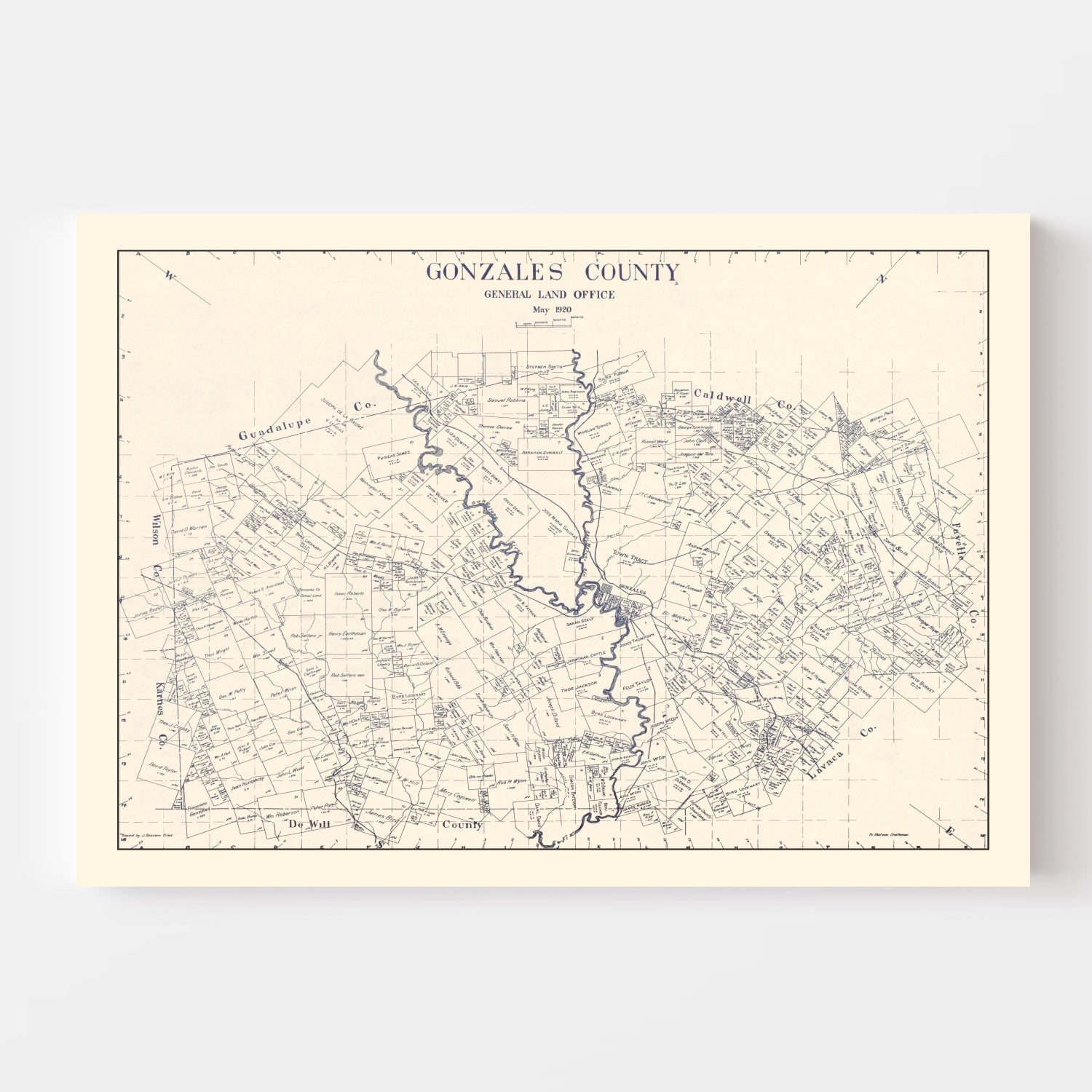 Vintage Map of Gonzales County, Texas 1920