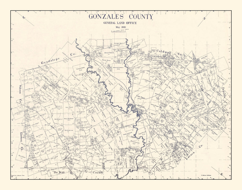 Vintage Map of Gonzales County, Texas 1920