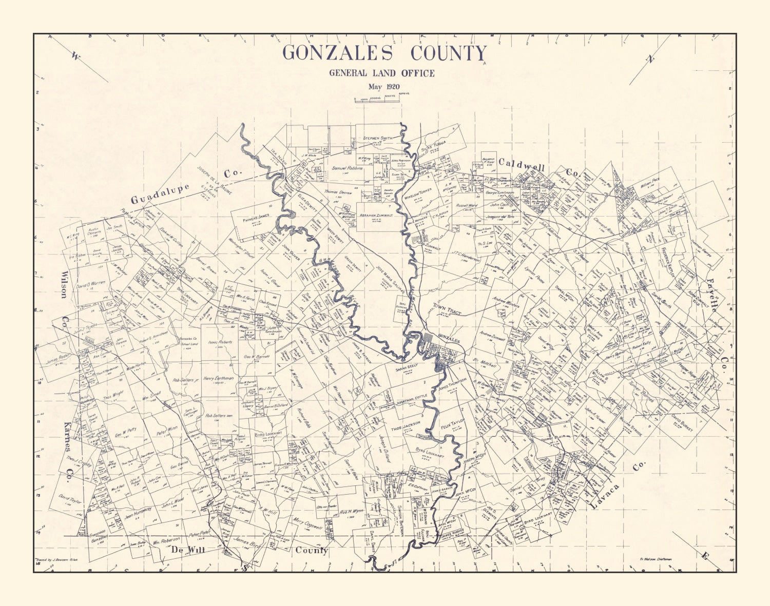 Vintage Map of Gonzales County, Texas 1920