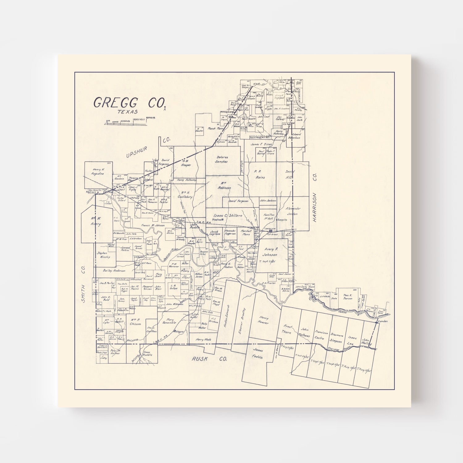 Vintage Map of Gregg County, Texas 1927