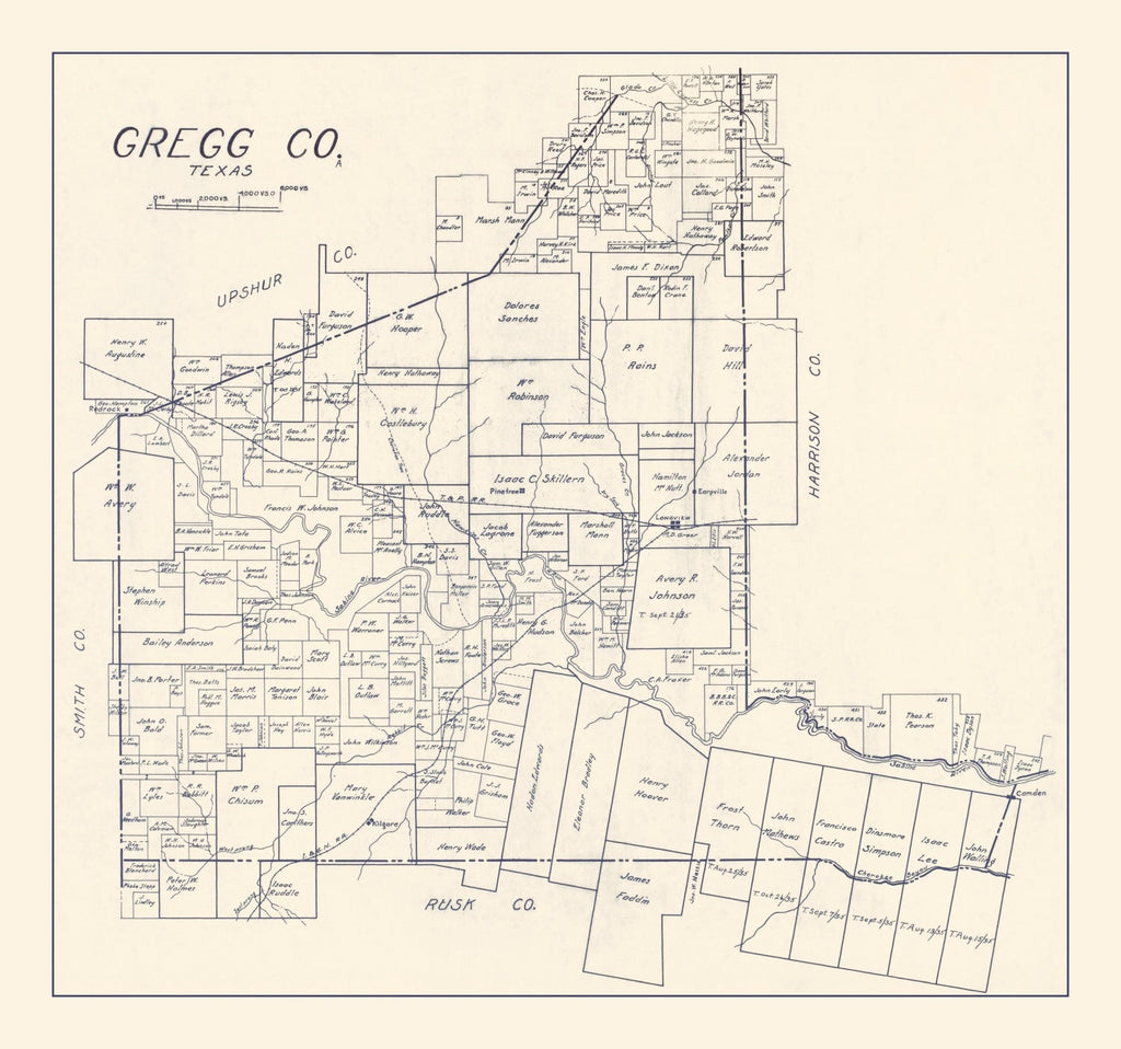 Vintage Map of Gregg County, Texas 1927