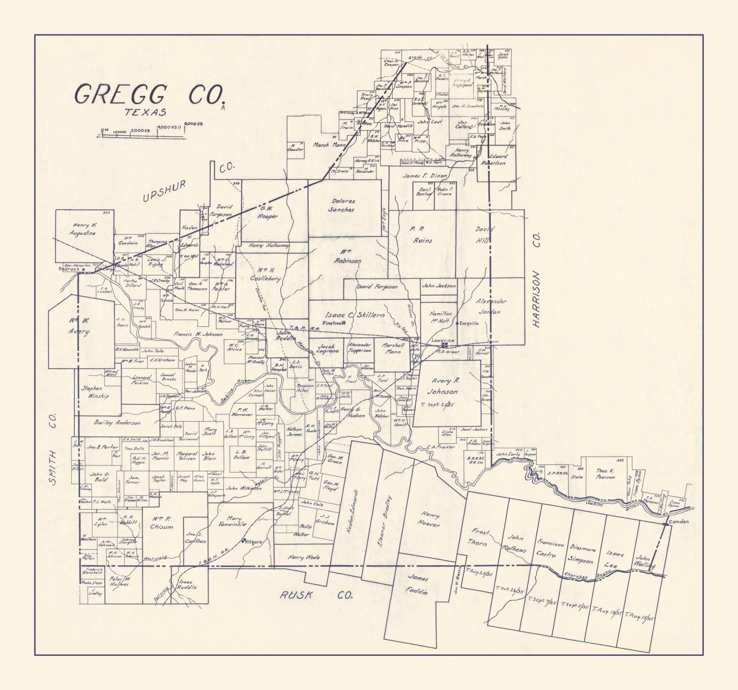 Vintage Map of Gregg County, Texas 1927