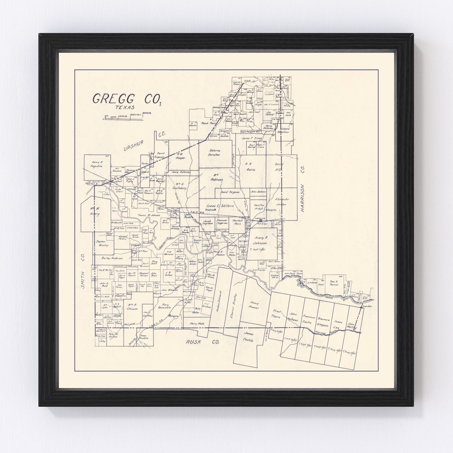 Vintage Map of Gregg County, Texas 1927