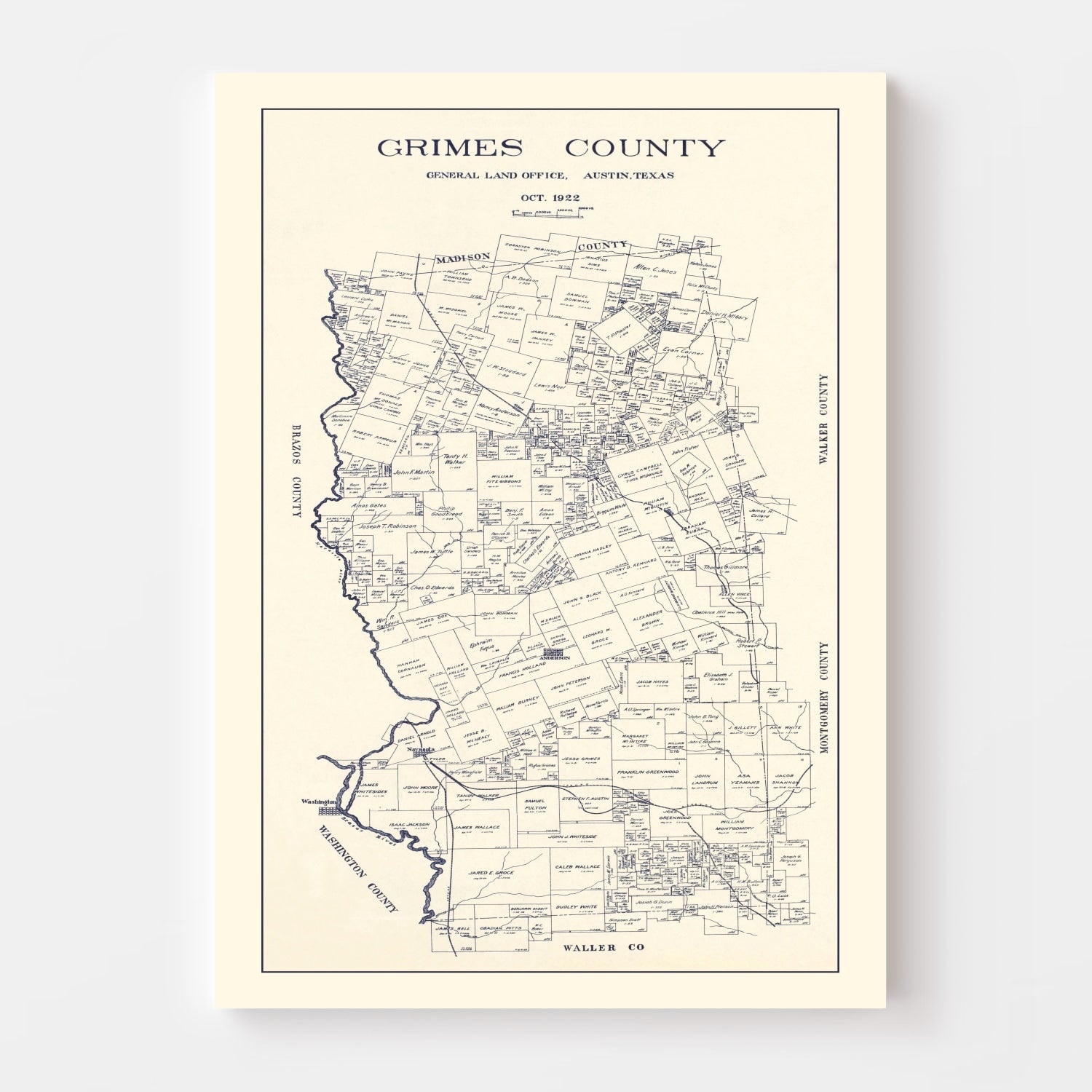 Vintage Map of Grimes County, Texas 1922