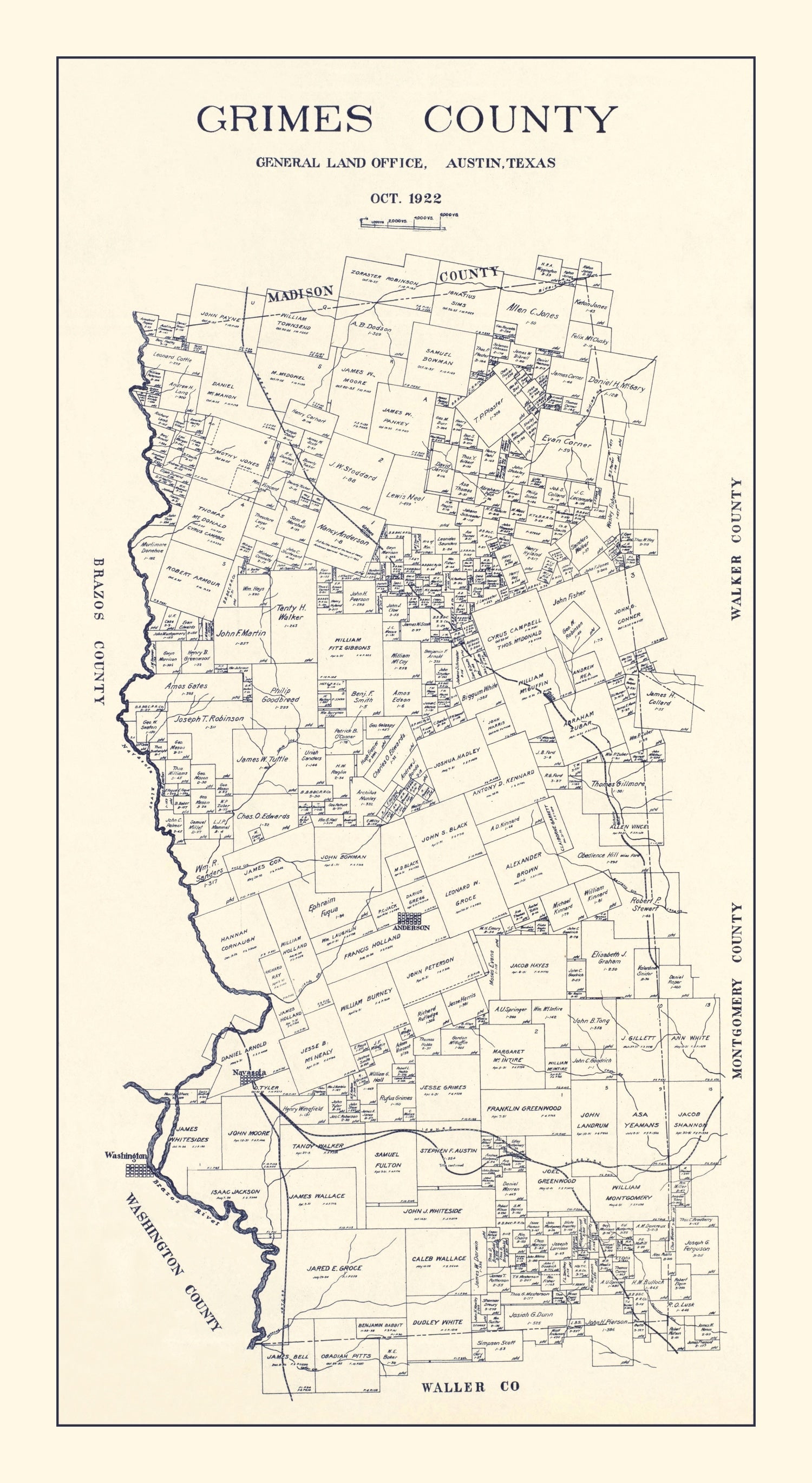 Vintage Map of Grimes County, Texas 1922