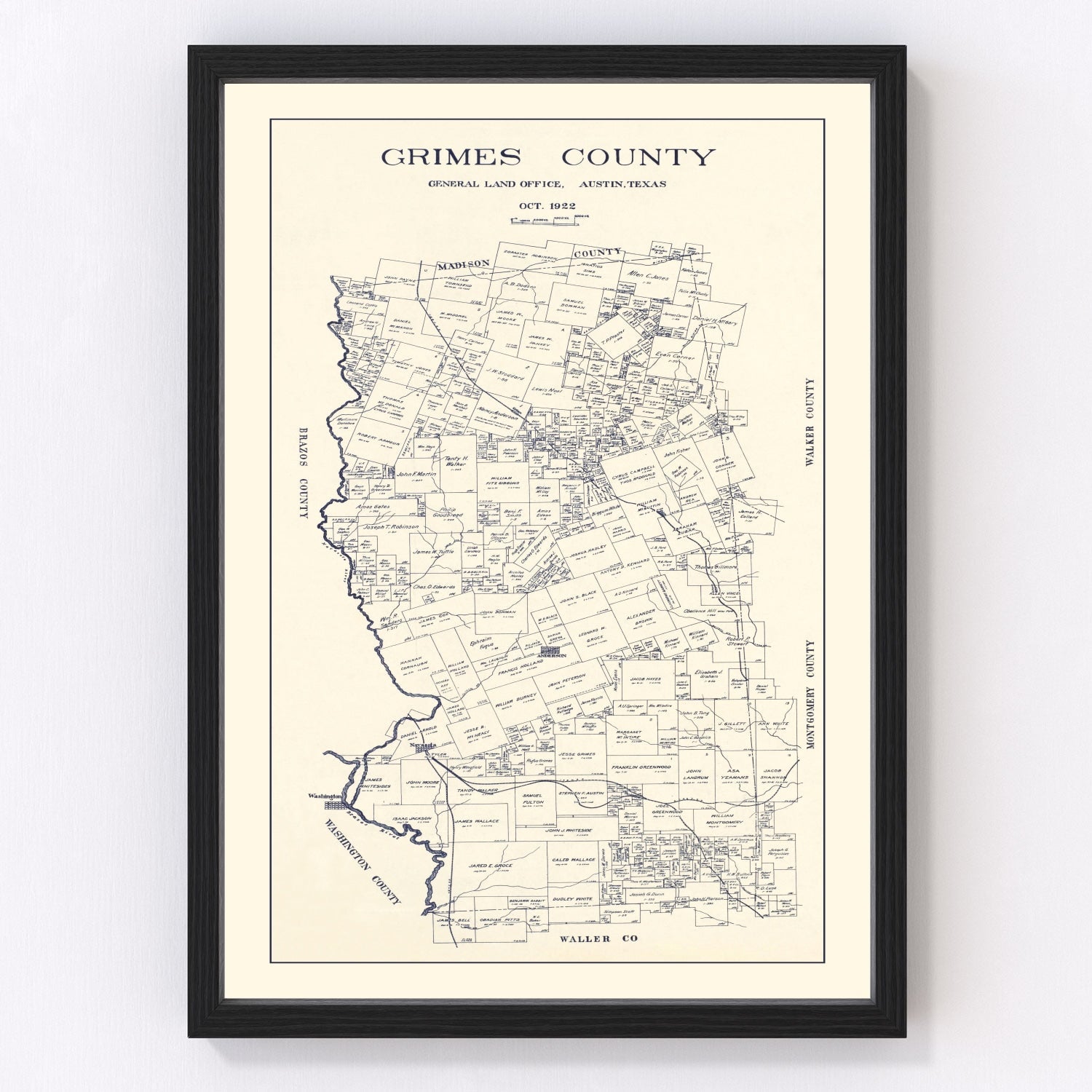 Vintage Map of Grimes County, Texas 1922