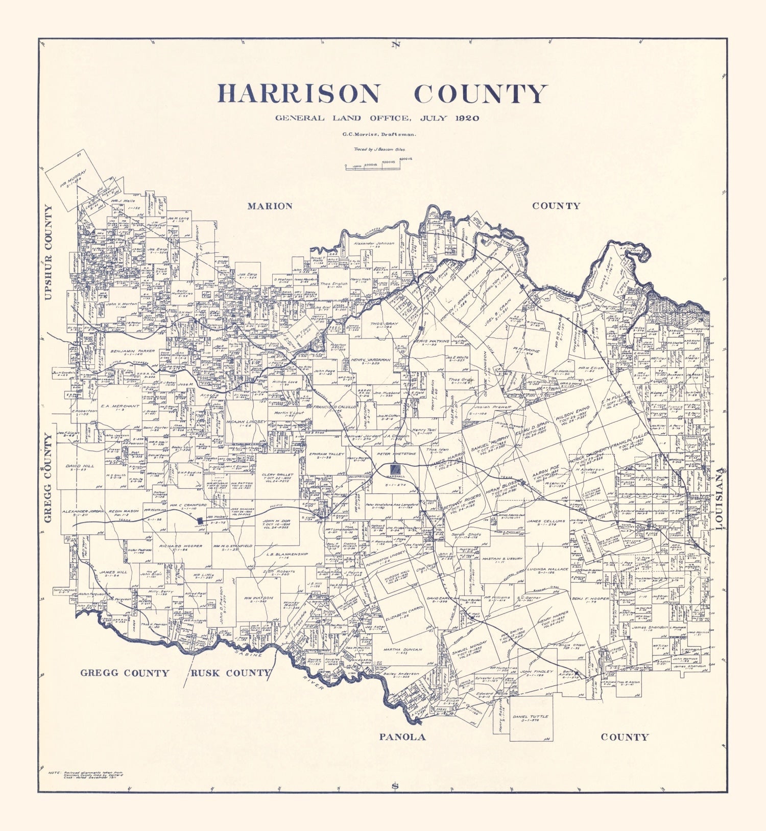 Vintage Map of Harrison County, Texas 1920