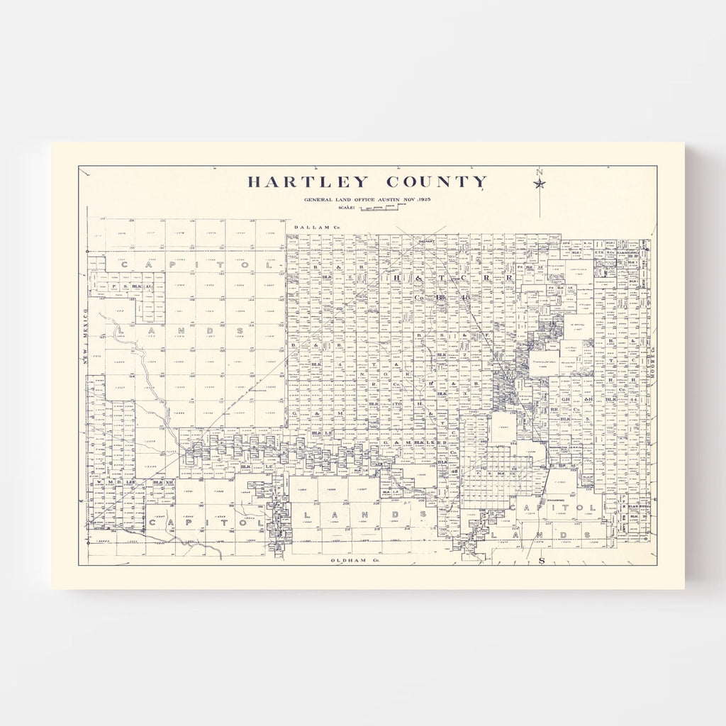 Vintage Map of Hartley County, Texas 1925