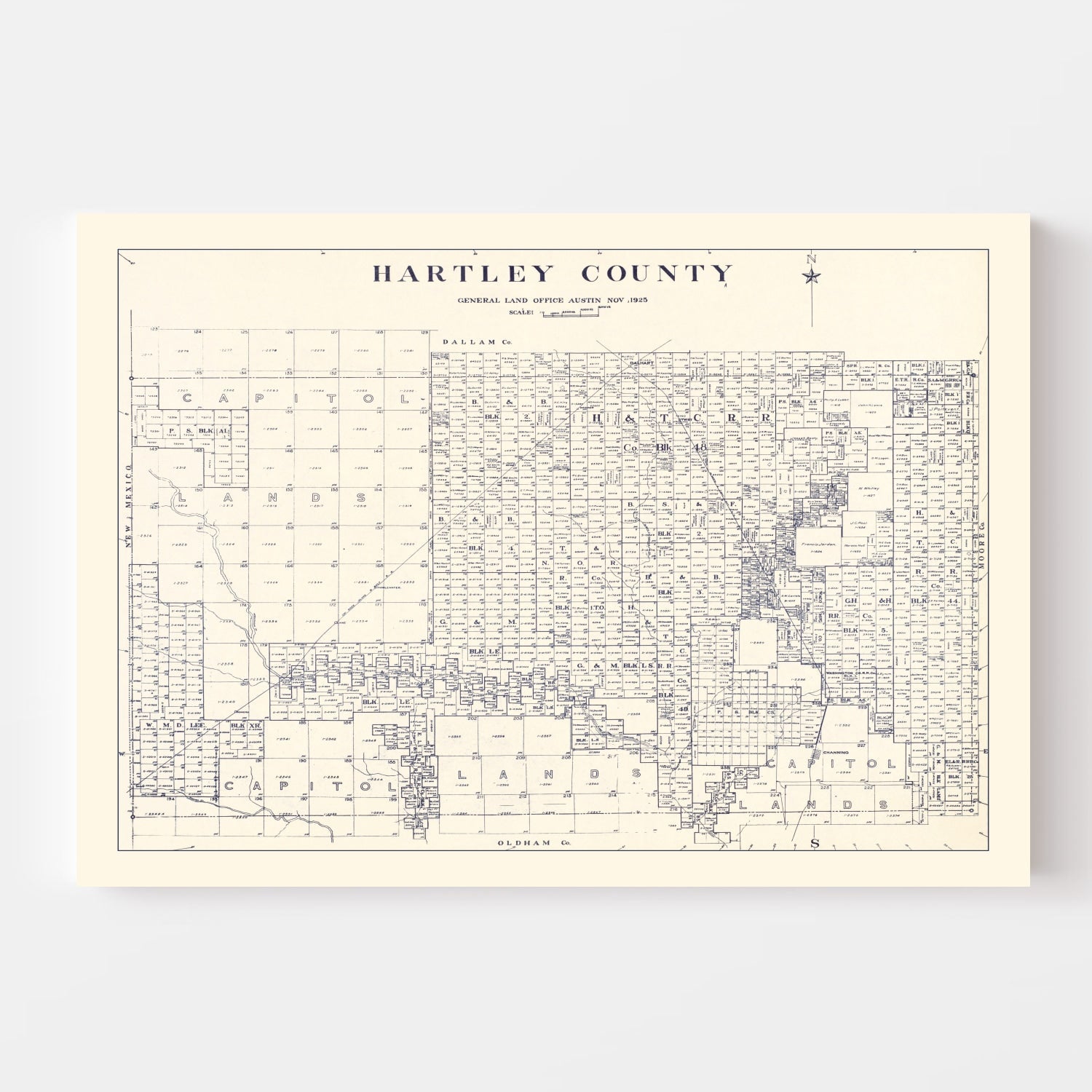 Vintage Map of Hartley County, Texas 1925