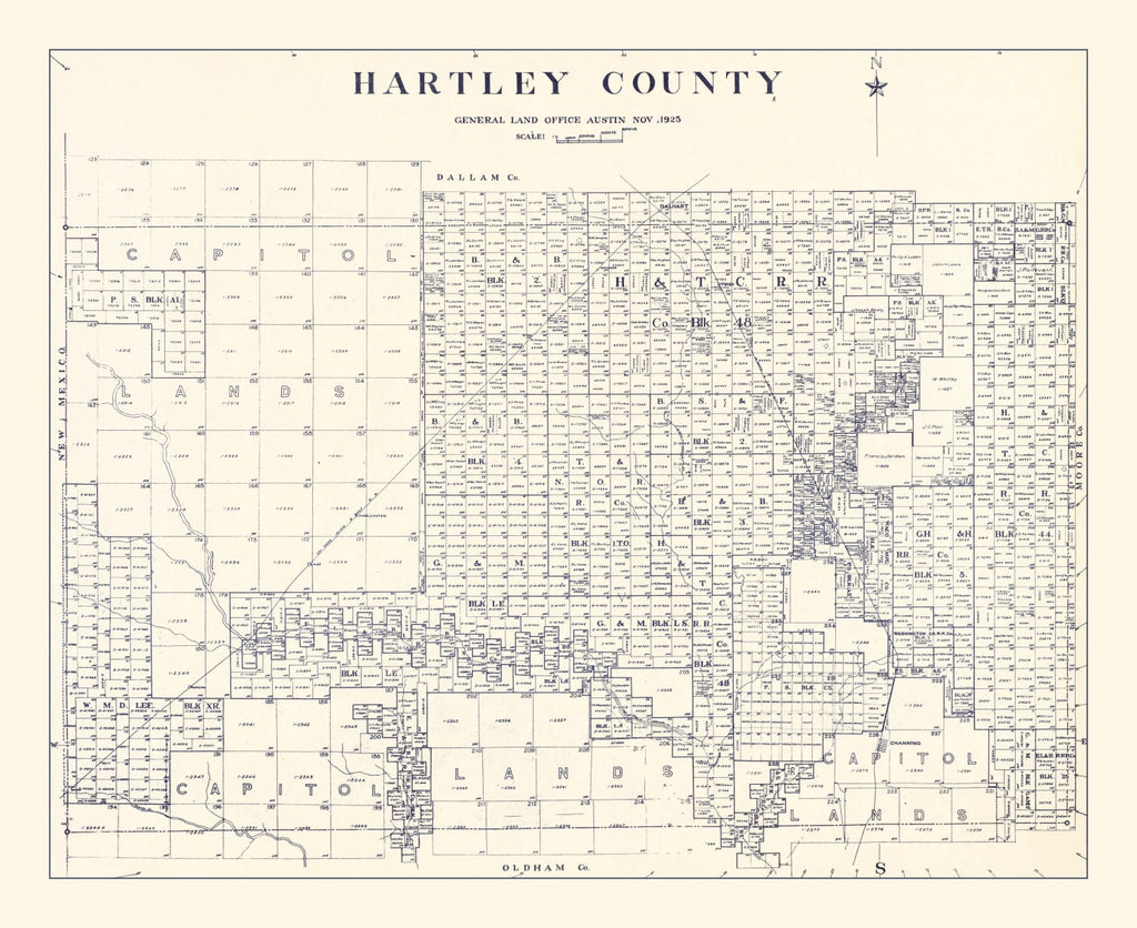 Vintage Map of Hartley County, Texas 1925