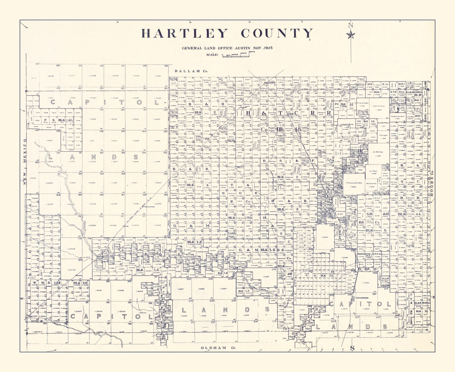 Vintage Map of Hartley County, Texas 1925